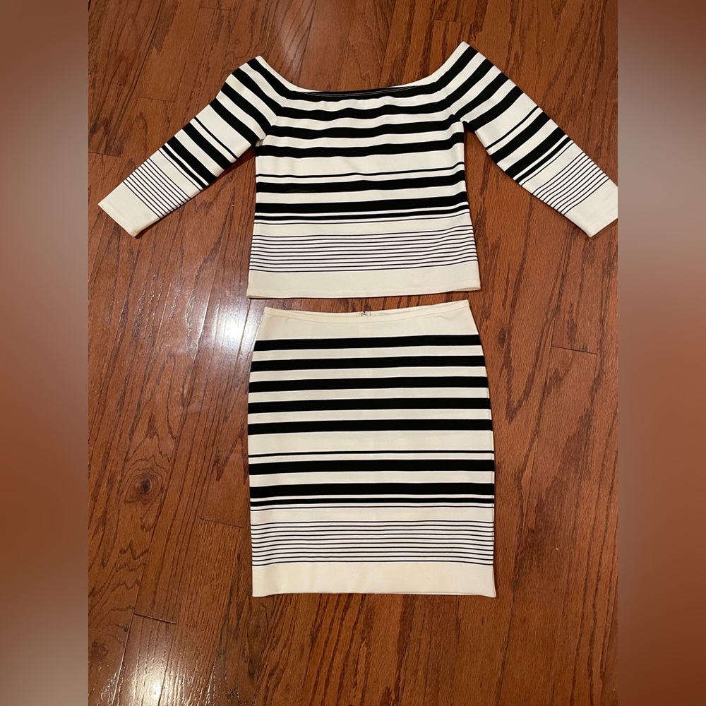 Cupcakes and Cashmere black and white striped matching top and skirt .